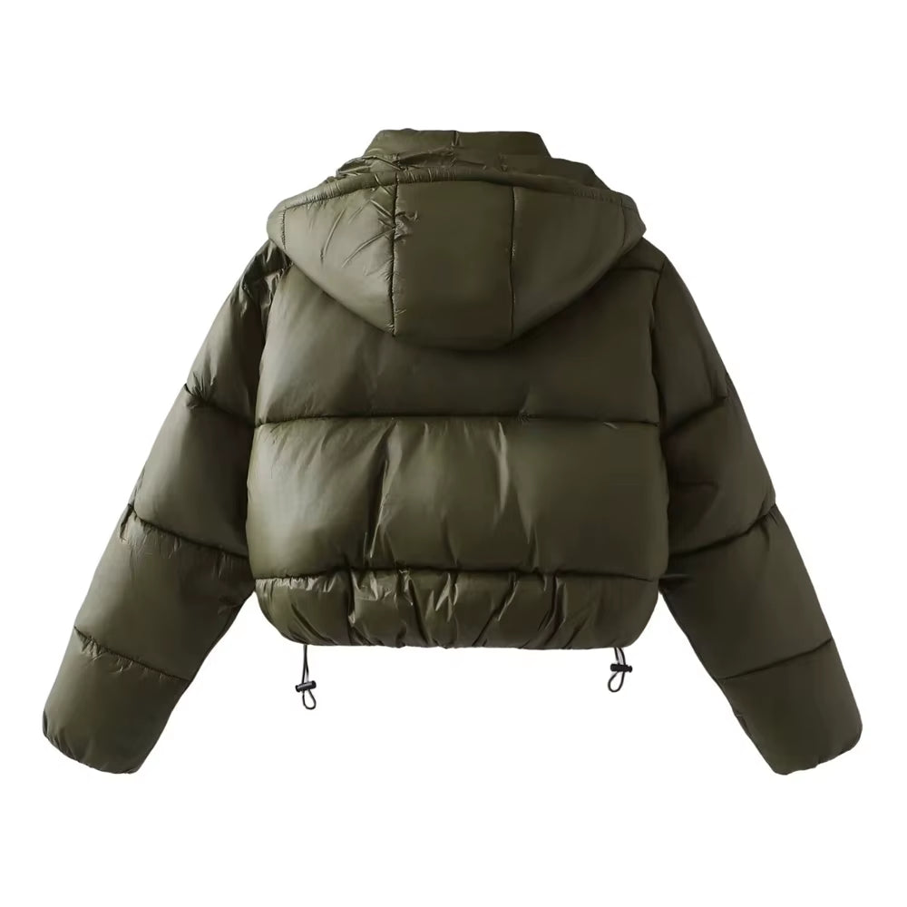 Autumn/Winter New Product Women'S Standing Neck Hooded Long Sleeve Side Pocket Short Cotton Coat Jacket