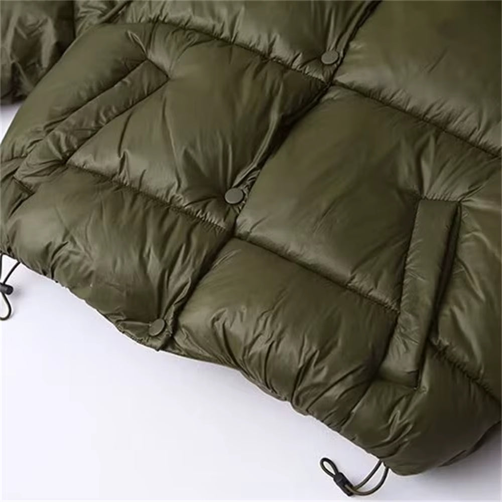 Autumn/Winter New Product Women'S Standing Neck Hooded Long Sleeve Side Pocket Short Cotton Coat Jacket